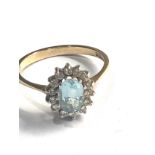 9ct gold aqua & cz ring weight 2.2g