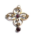 9ct gold antique Edwardian garnet pendant (1.9g)