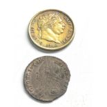 2 silver coins 1816 silver & gold gilt shilling george 11 sixpence