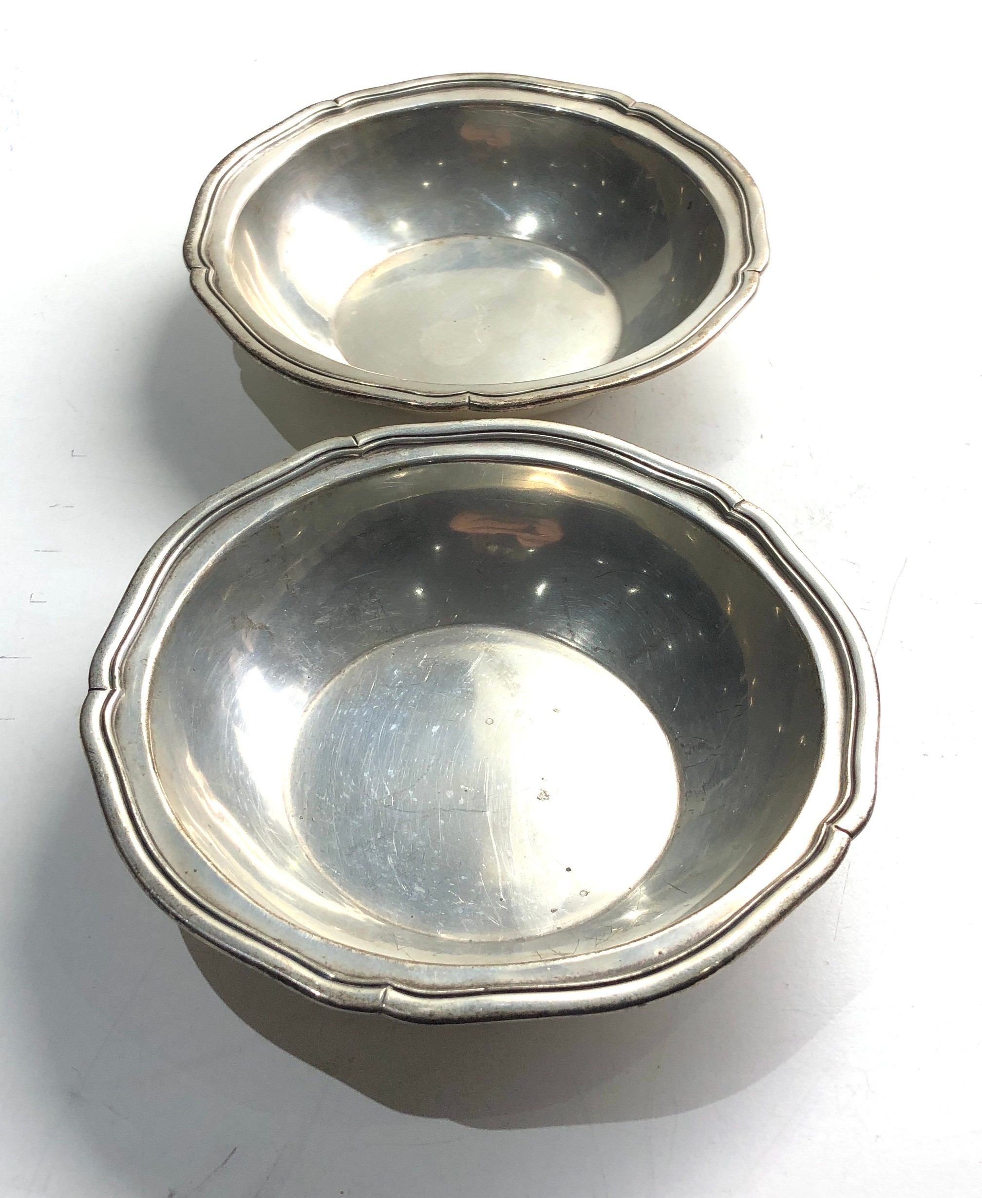 Pair of sterling silver bowls each measure approx 14cm dia total weight 323g