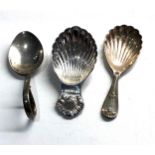 3 tea caddy spoons 2 hallmarked silver 1 silver plated