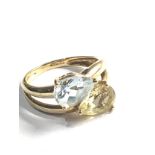 9ct gold topaz & citrine ring weight 3.2g