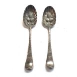 Pair of antique silver berry spoons weight 98g