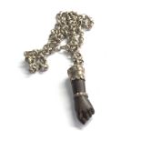 Vintage silver and carved wood hand pendant necklace