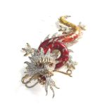 Large Butler and Wilson enamel crystal Chinese dragon brooch measures approx 11cm by 6.2cm