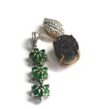 2 9ct gold pendants diamond ,diopside & agate weight 3.2g