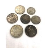 Selection of silver coins includes crowns, half crowns etc