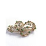 9ct gold emerald & diamond brooch (6.4g)