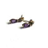 9ct gold diamond & amethyst earrings weight 1.3g