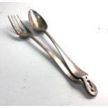 Antique dutch silver joined serving spoon and fork