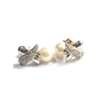 9ct white gold diamond & pearl drop earrings (3.2g)