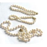 3 x 9ct gold vintage pearl single strand necklace and two bracelets (48.5g)