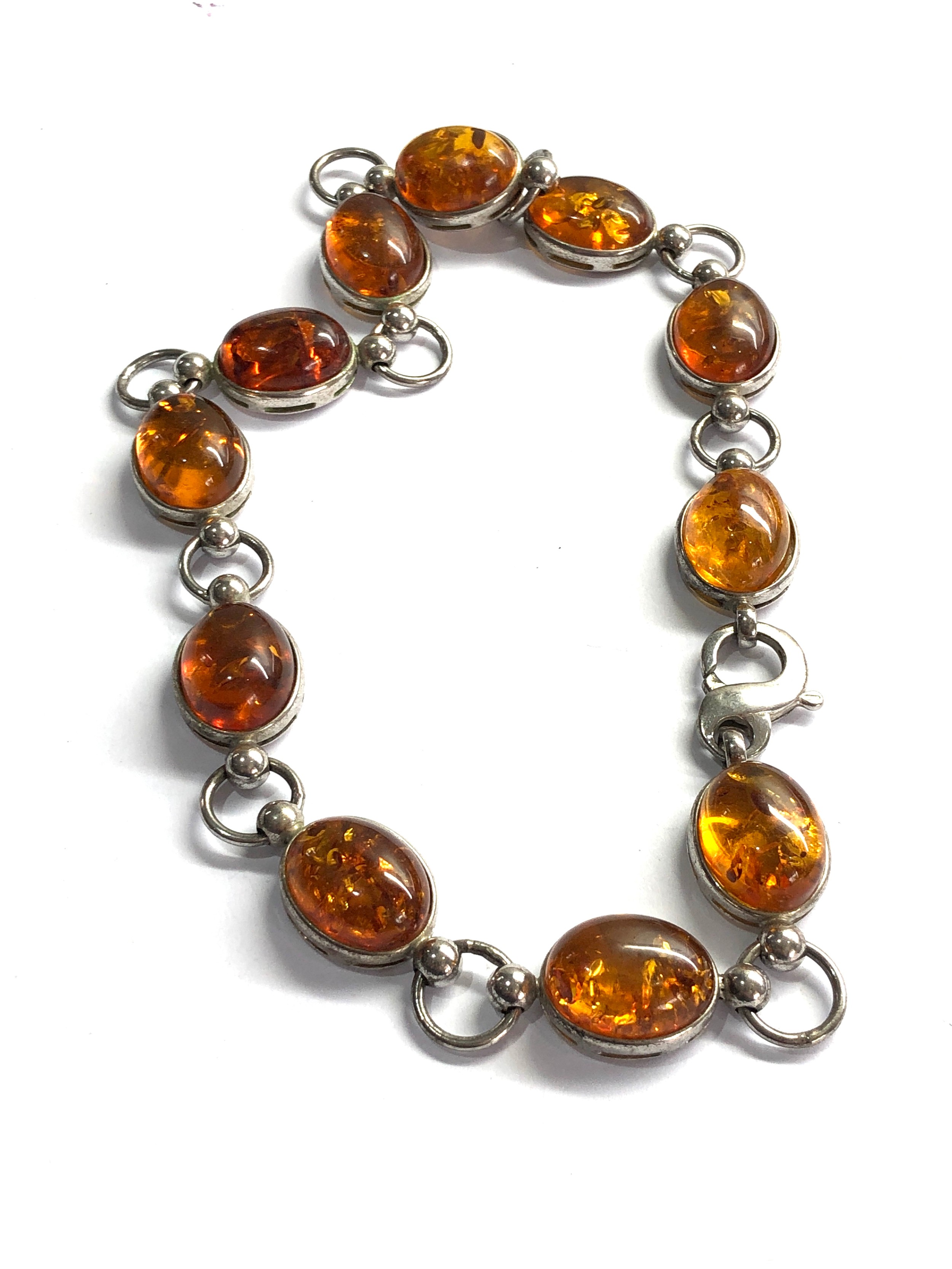 .925 sterling silver & amber heavy ring/ bead chain choker necklace 80g