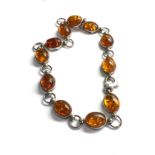 .925 sterling silver & amber heavy ring/ bead chain choker necklace 80g