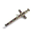 Antique austro hungarian silver amethyst & turquoise cross measures approx 9cm by 3.5cm