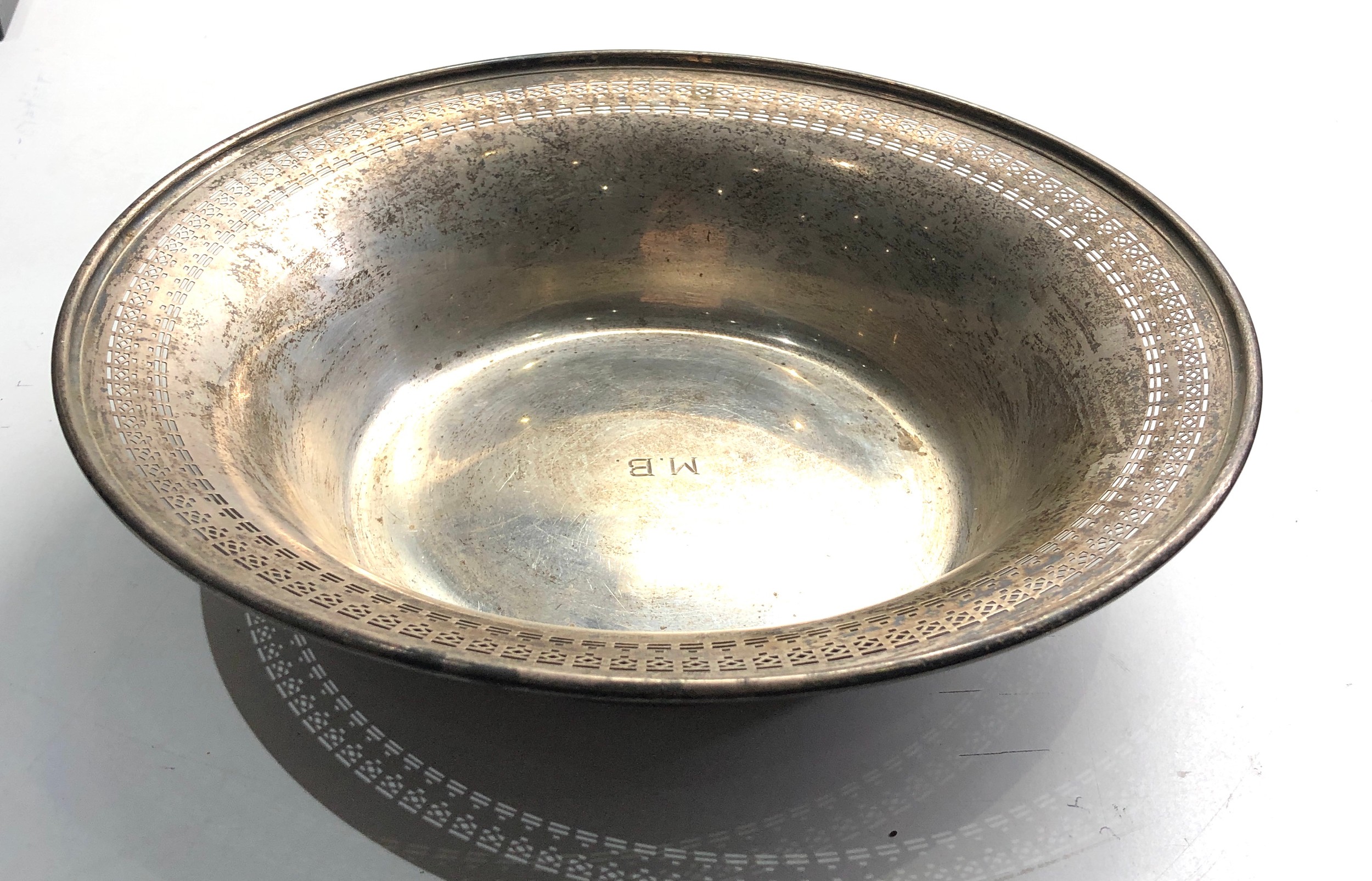 Vintage sterling silver bowl pierced edge measures approx 23cm dia weight 186g - Image 2 of 5