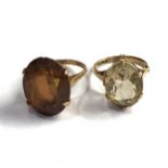 2 x 9ct gold vintage cocktail rings inc. smoky quartz (10.1g)