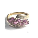 9ct gold pink sapphire & diamond ring weight 2.8g