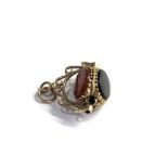 9ct gold vintage carnelian bloodstone & onyx swivel fob pendant (3g)