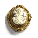 Large Antique gilt metal framed cameo brooch of dionysus