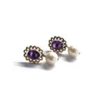 9ct gold amethyst & pearl earring weight 5.4g