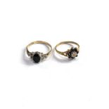 2 x 9ct gold vintage sapphire & diamond dress rings (2.8g)