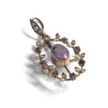 Antique edwardian 9ct gold amethyst & pearl pendant brooch 3.1g