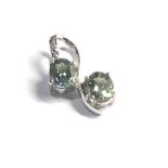 9ct white gold green amethyst & diamond pendant weight 2.5g