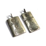 2 x sterling silver ingot pendants sheffileld 1977