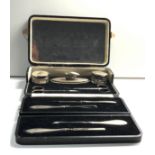 Boxed Antique silver vanity nail set - buffer, nail files scissors and silver top pots sectional