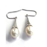 9ct gold diamond and pearl earrings weight 5.25g