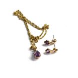 2 x 9ct gold amethyst pendant necklace & dress earrings set inc. diamond (3.7g)