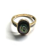 9ct gold abalone & diamond ring weight 2.4g