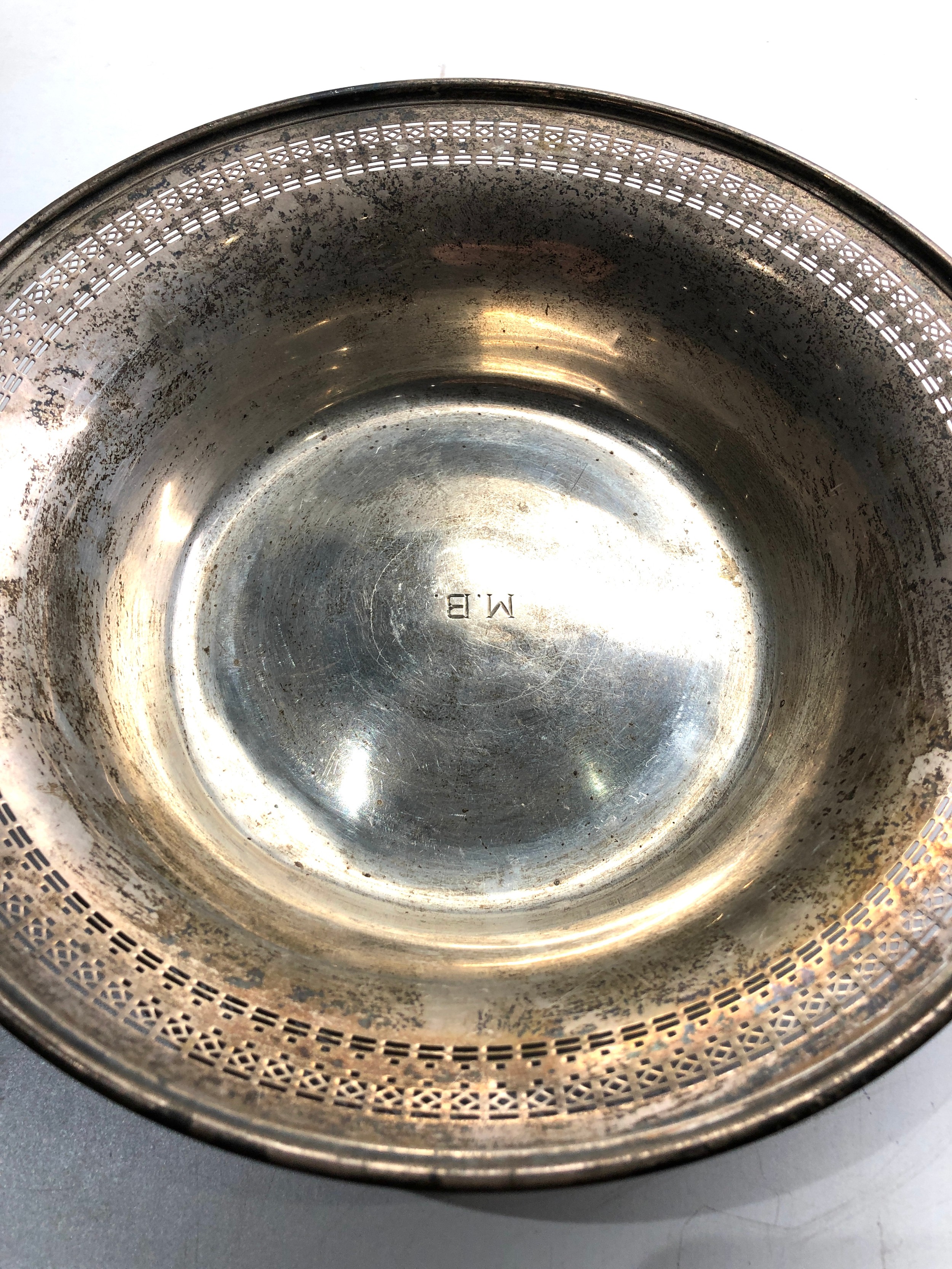 Vintage sterling silver bowl pierced edge measures approx 23cm dia weight 186g - Image 3 of 5