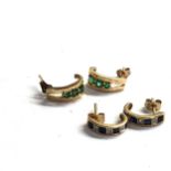 2 x 9ct gold vintage half-hoop earrings inc. sapphire, diamond & emerald (2.5g)