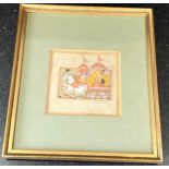 Framed Indian miniature painting measures 9.5cm by 9.5cm