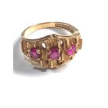 9ct gold vintage synthetic ruby ring (3.6g)
