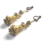 Victorian yellow metal floral drop screw back earrings