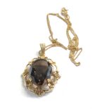 9ct gold vintage smoky quartz pendant necklace (5.7g)