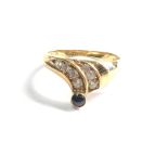 14ct gold vintage sapphire & cz stone set dress ring by FAVOR (2.4g)