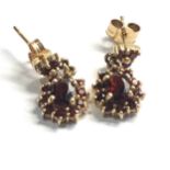 9ct gold vintage garnet cluster drop earrings (2.5g)