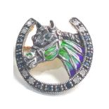 Fine diamond & sapphire plique-a-jour enamel horse brooch. gold backed Estimated total diamond