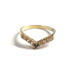 14ct gold vintage sapphire & stone set wishbone dress ring (1.3g)