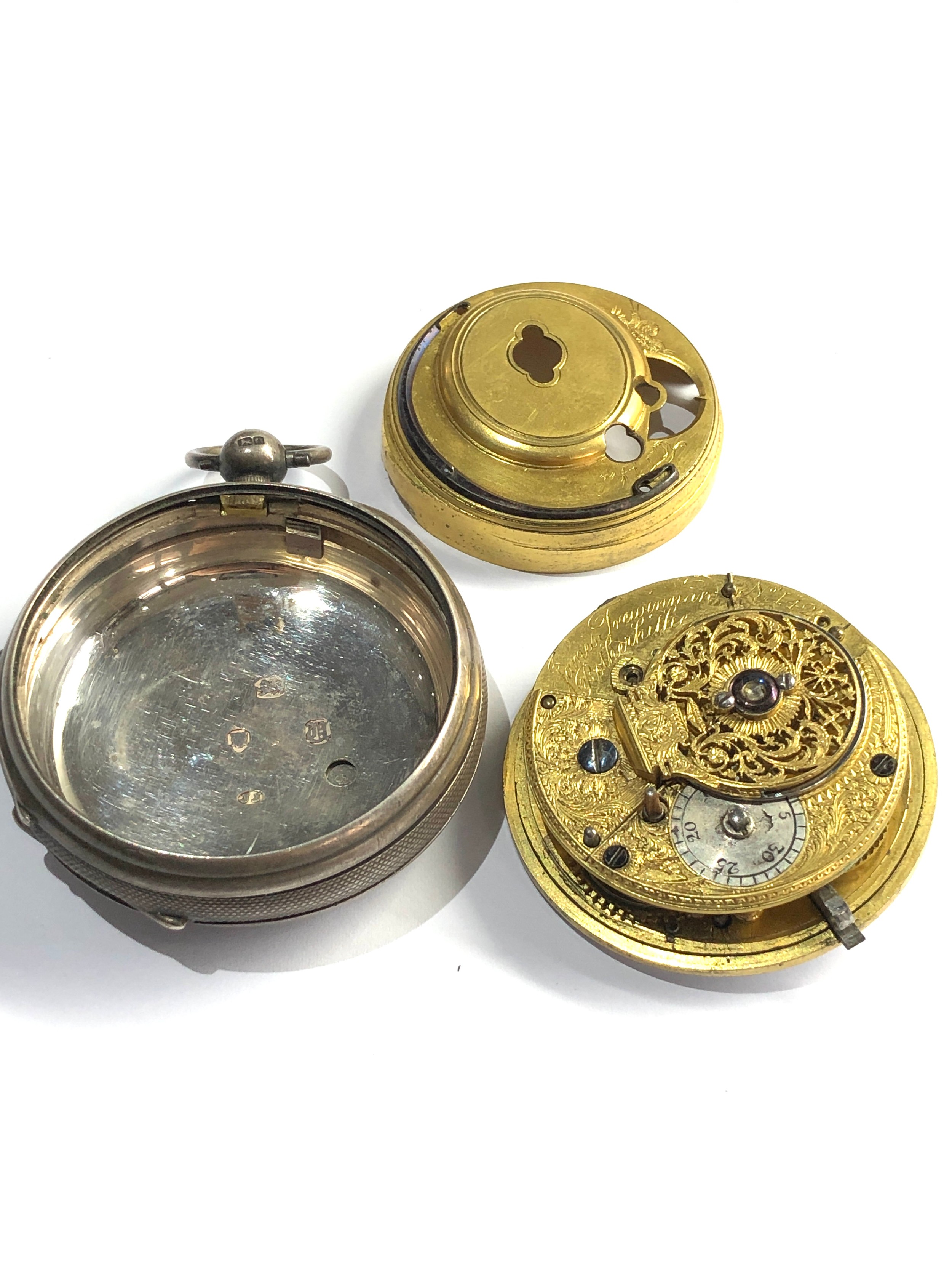 Antique silver verge fusee pocket watch diamond end stone spares or repair