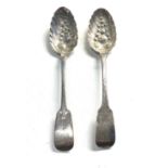 2 Antique Georgian silver berry spoons weight 124g