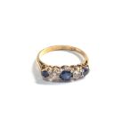 9ct gold synthetic sapphire & cz stone set ring (1.8g)