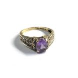 9ct gold amethyst & diamond ring weight 2.5g