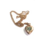 Antique 9ct gold turquoise & pearl set heart pendant necklace weight 3g