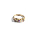 9ct gold vintage amethyst & opal five stone dress ring (2.4g)