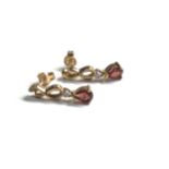 9ct gold diamond & garnet drop earrings (1.8g)